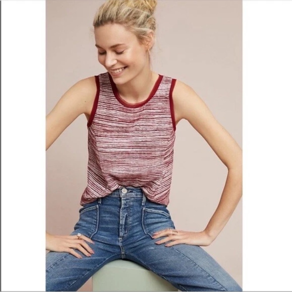 Vanessa Virginia Anthropologie Indira Red White Textured Knit Tank Top Blouse XS